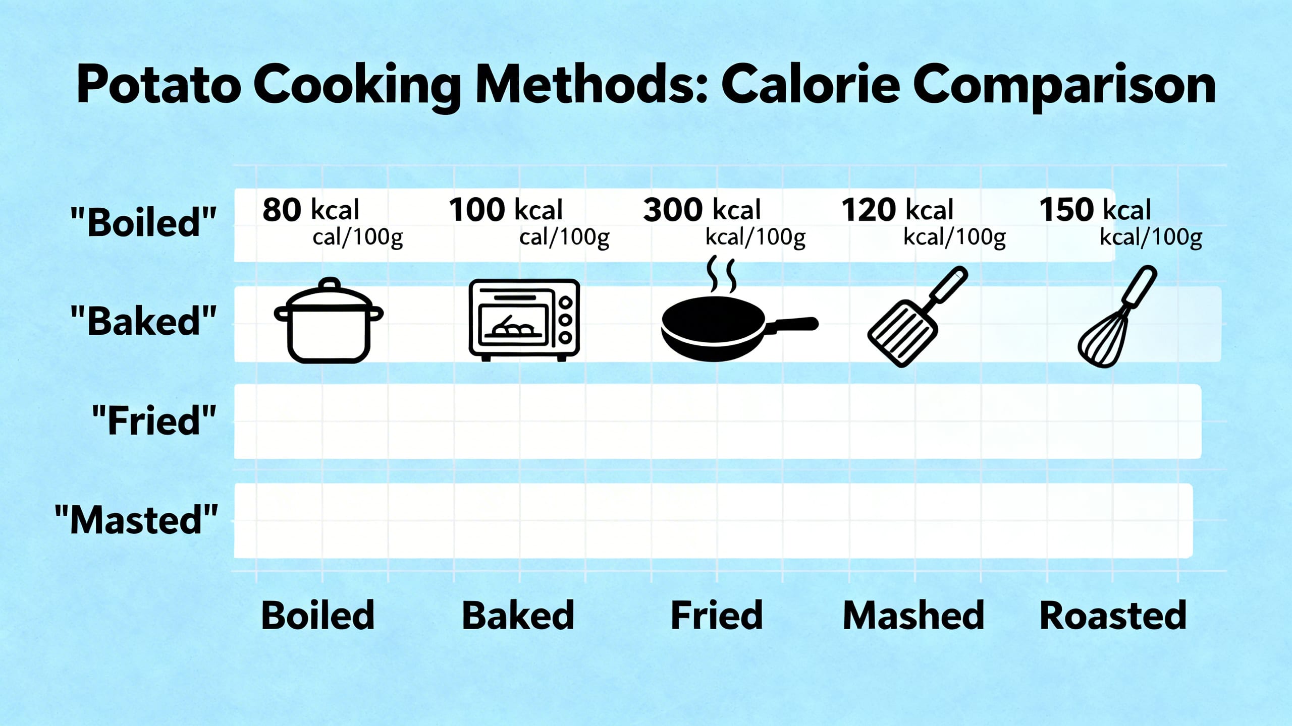 a visual comparison chart showing calorie differences for various potato cooking methods