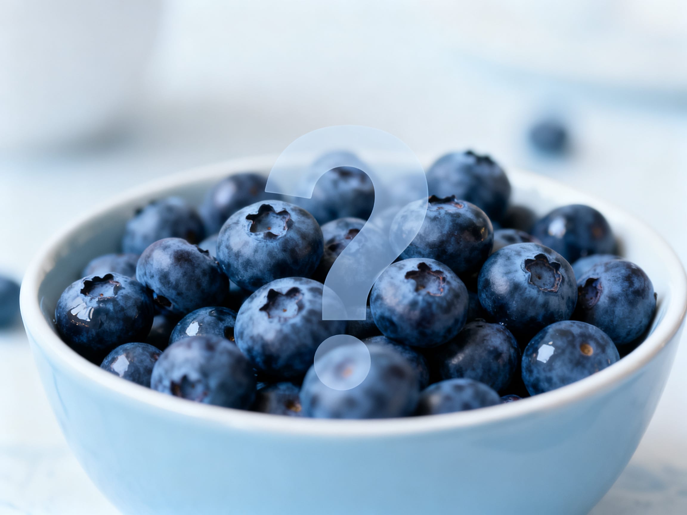 bowl of blueberries with a subtle question mark overlay