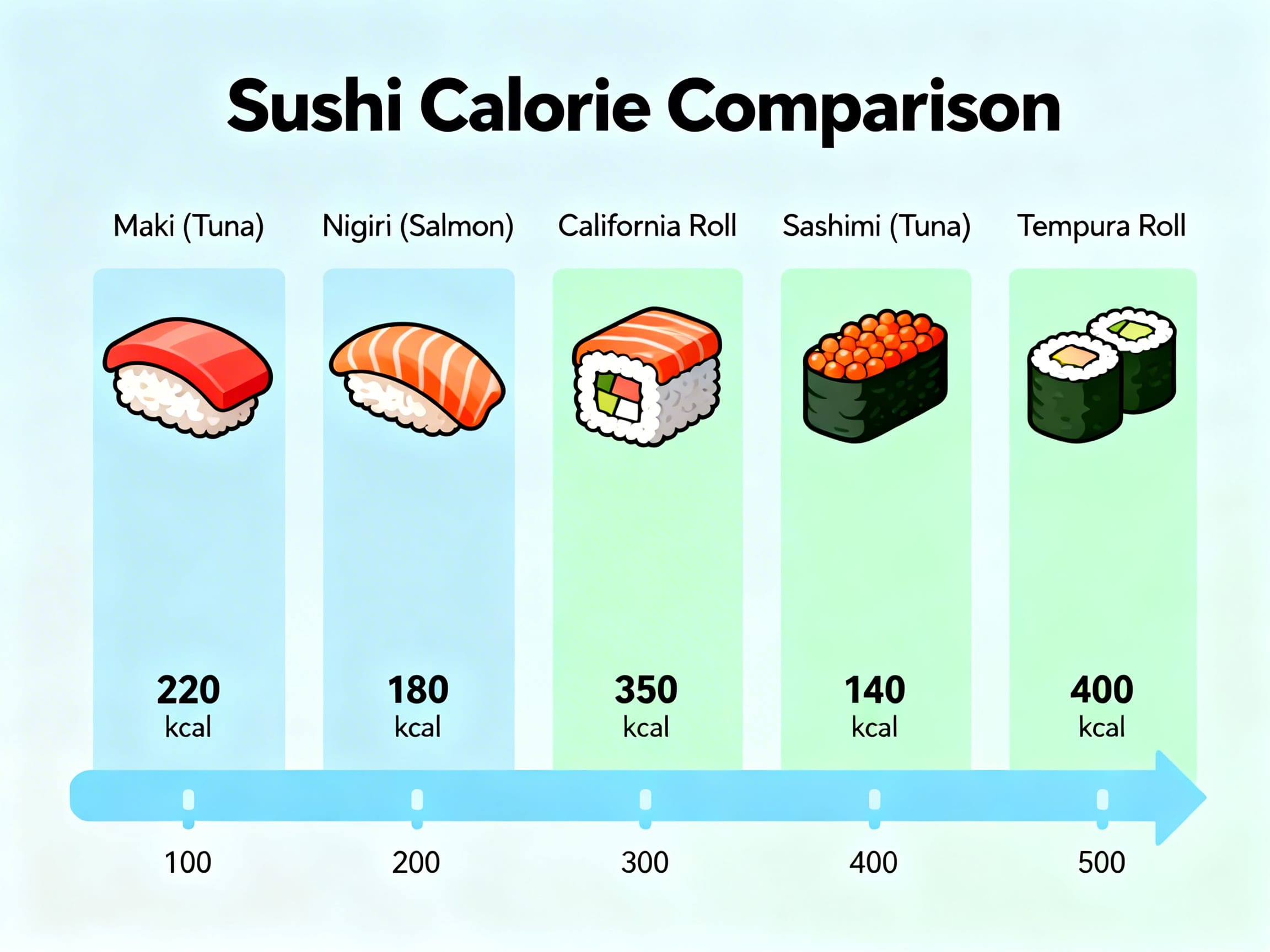 infographic comparing sushi calorie counts