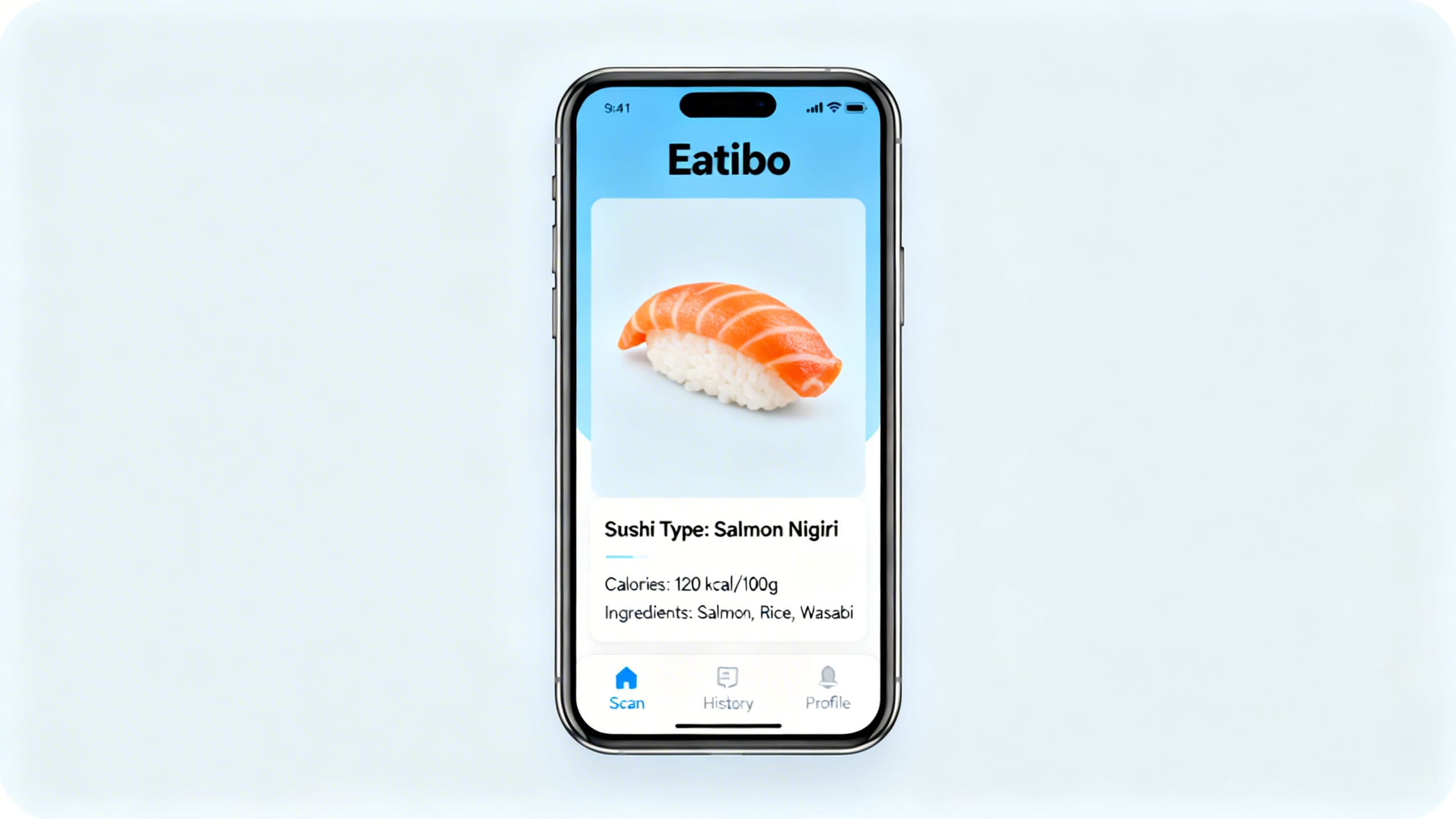 Eatibo app showing sushi scan results