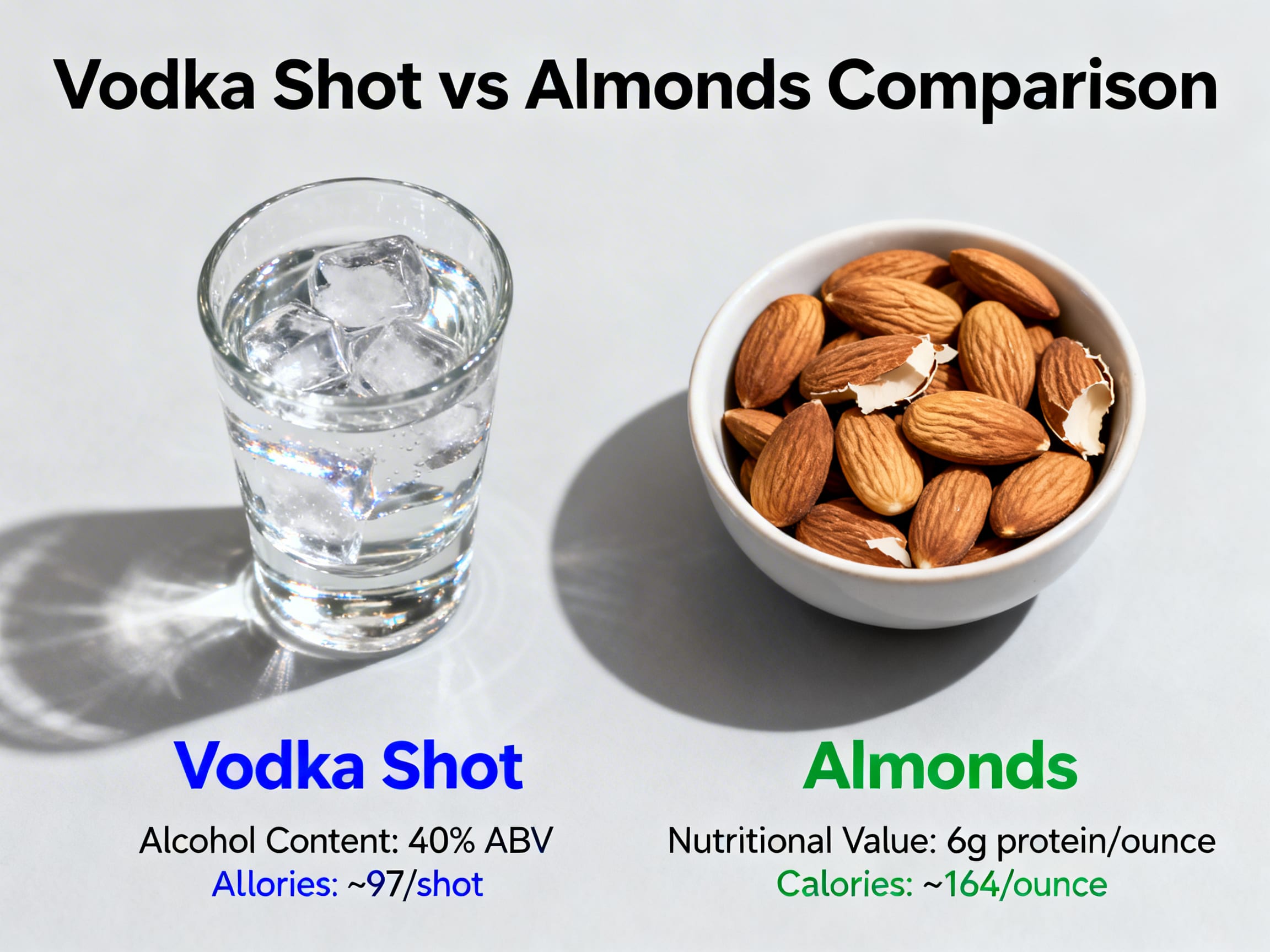 vodka shot vs almonds comparison