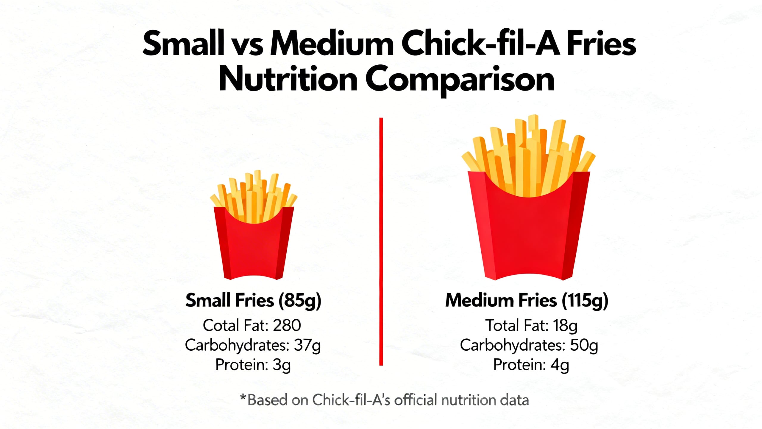 infographic comparing small vs medium Chick-fil-A fries nutrition