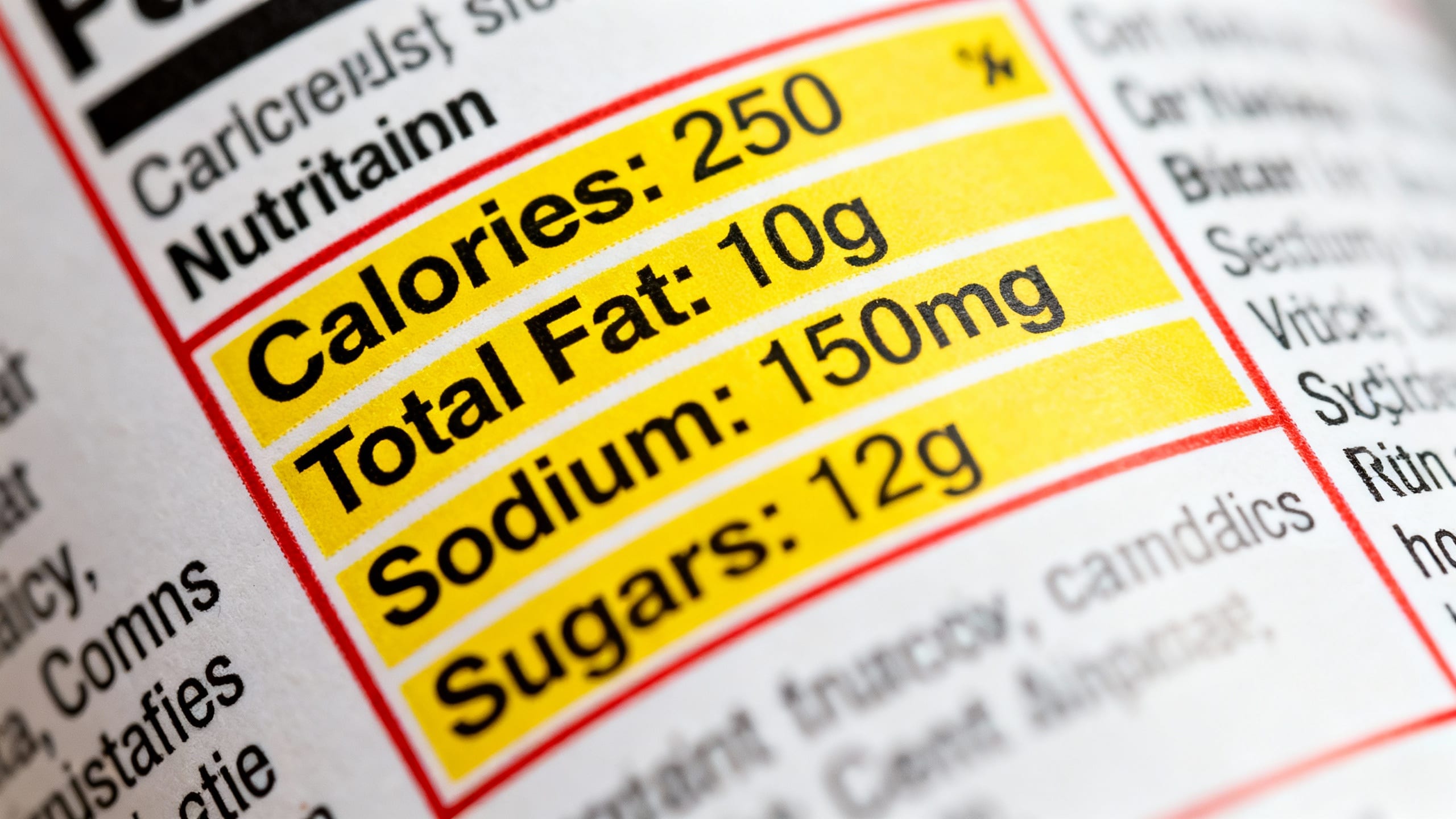 a close-up of a nutrition label with key information highlighted