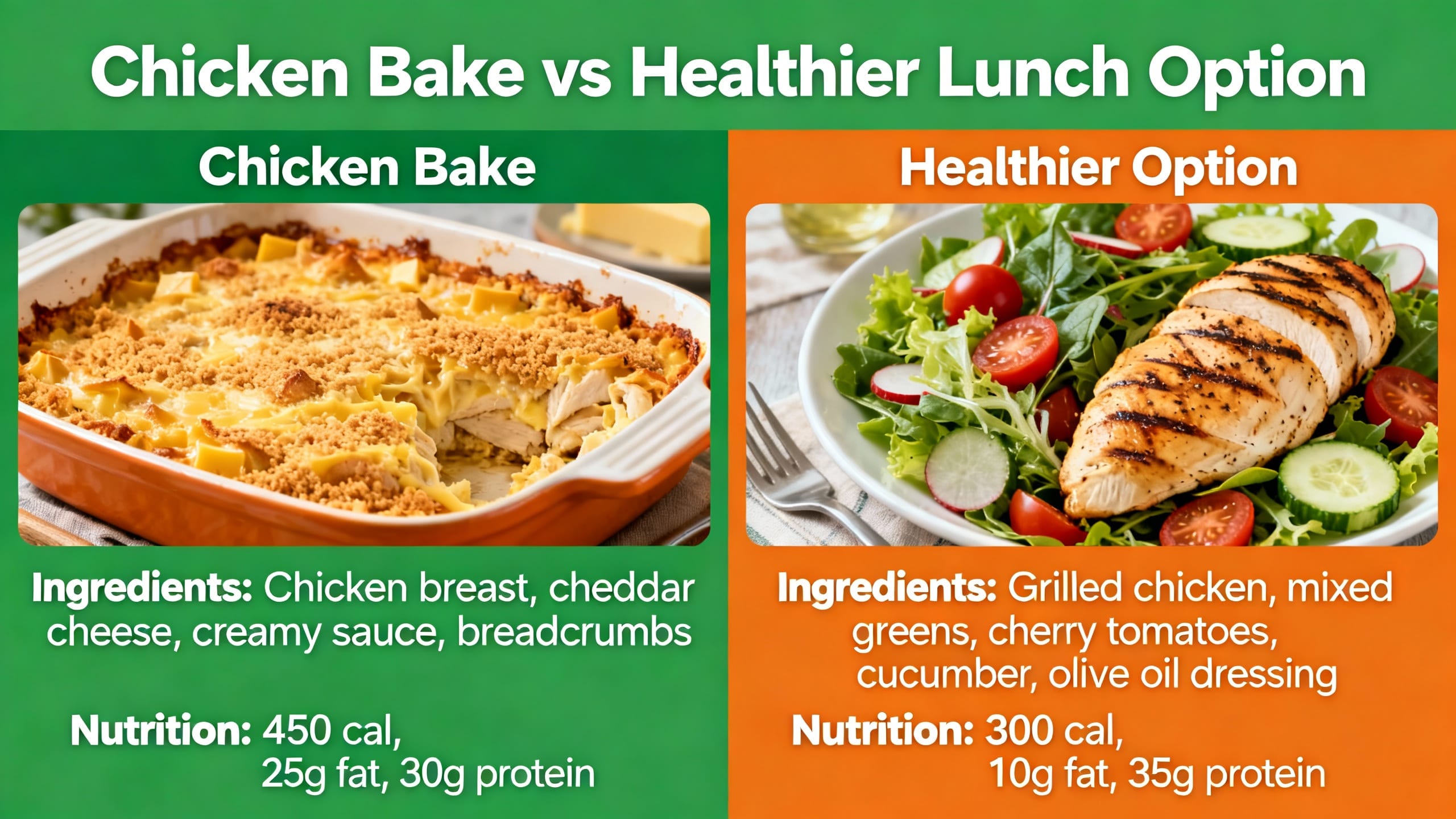 comparison of Chicken Bake vs healthier lunch option