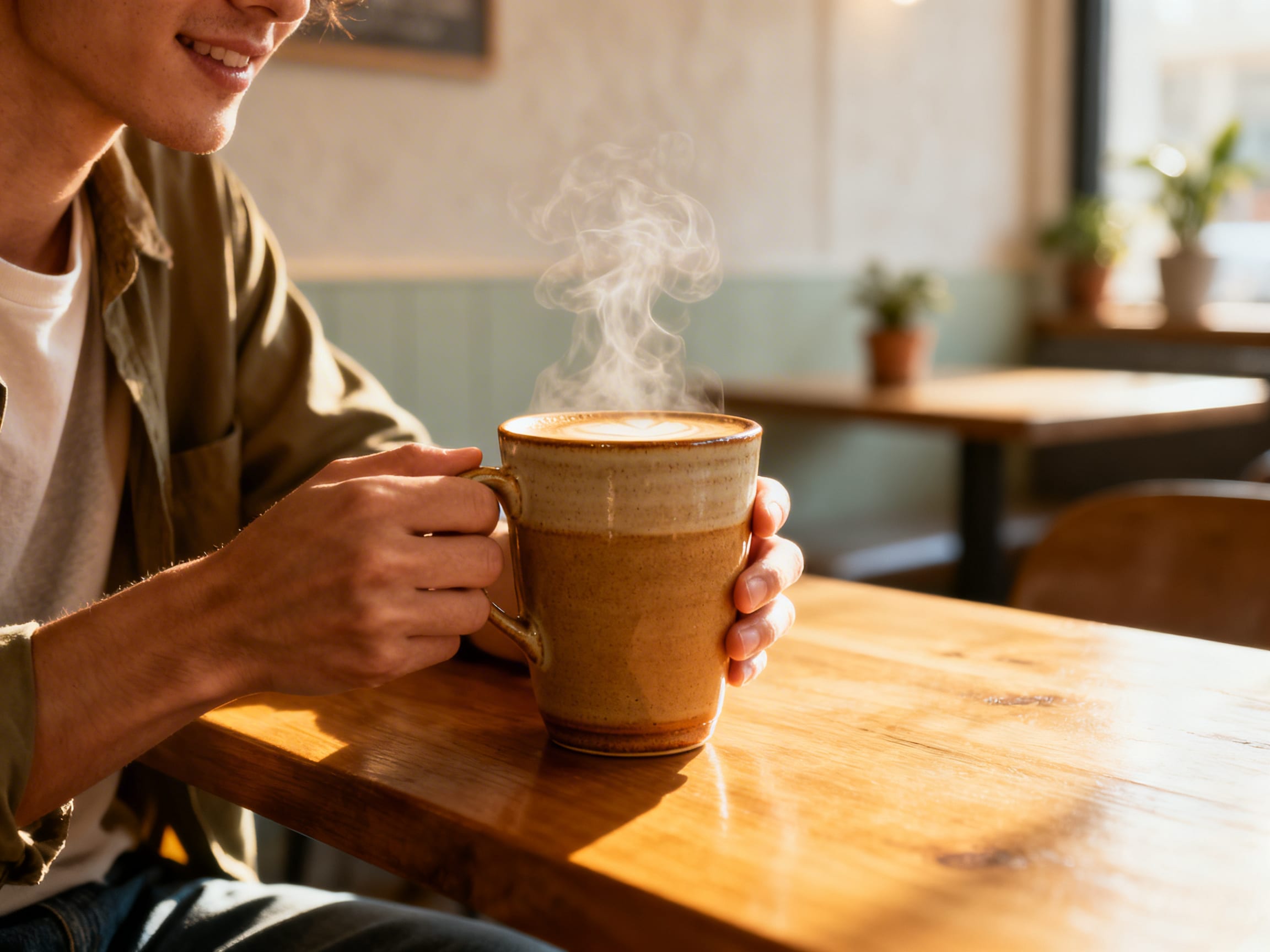 a person enjoying a large coffee drink