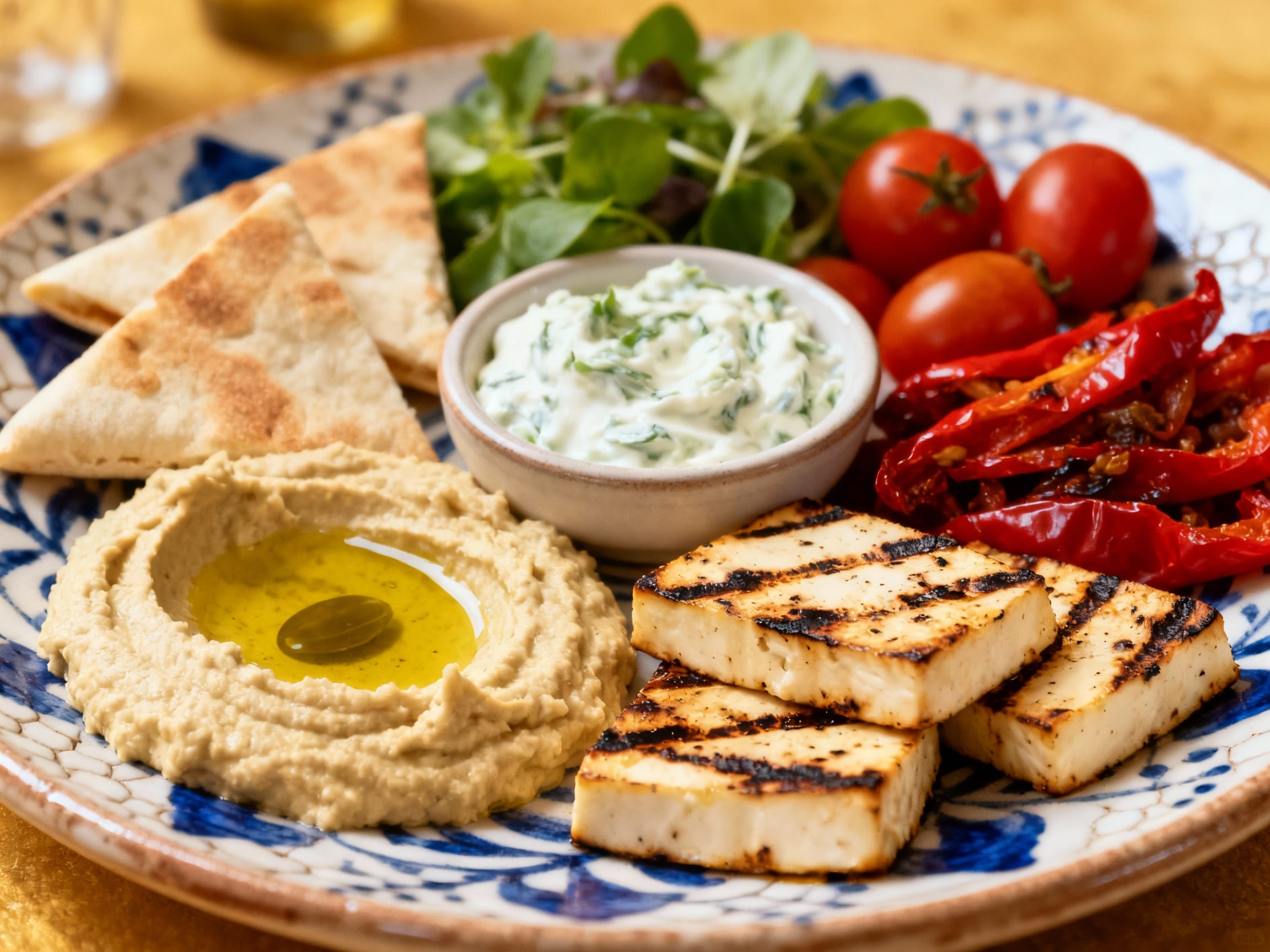 a vibrant platter of Mediterranean appetizers