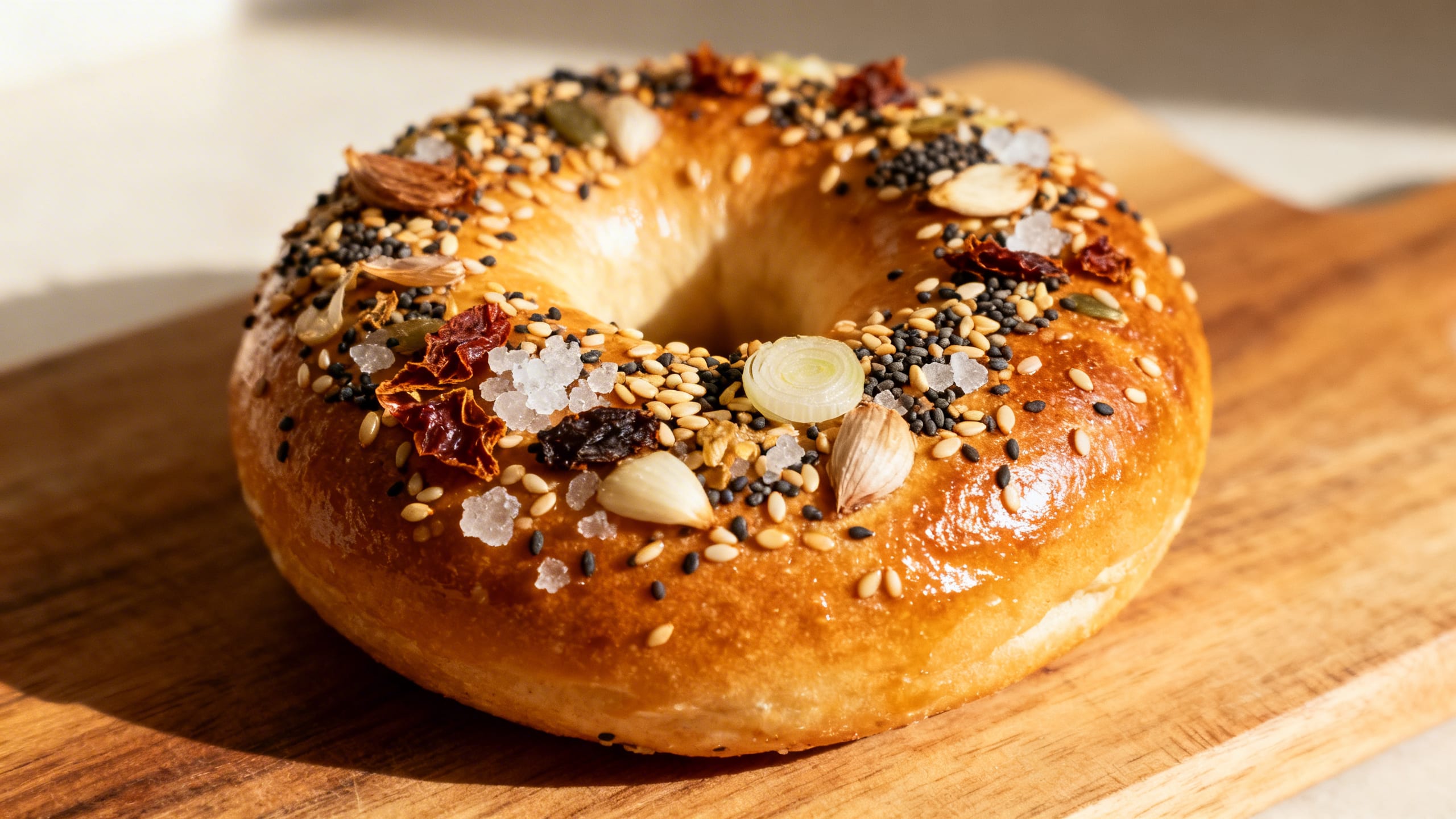 everything bagel with various toppings