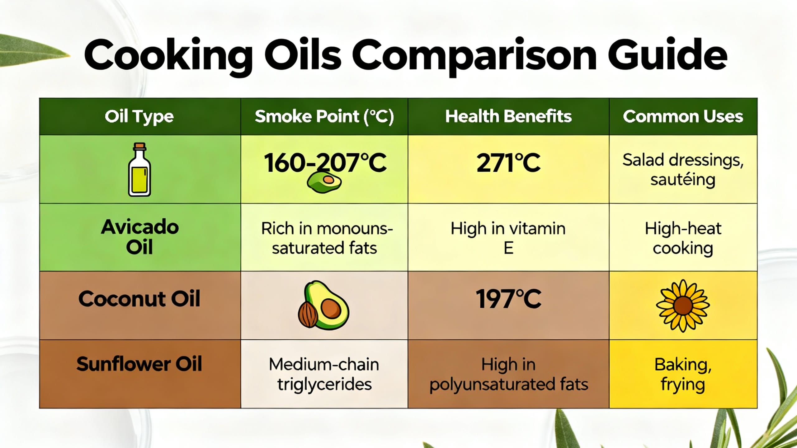 infographic comparing cooking oils
