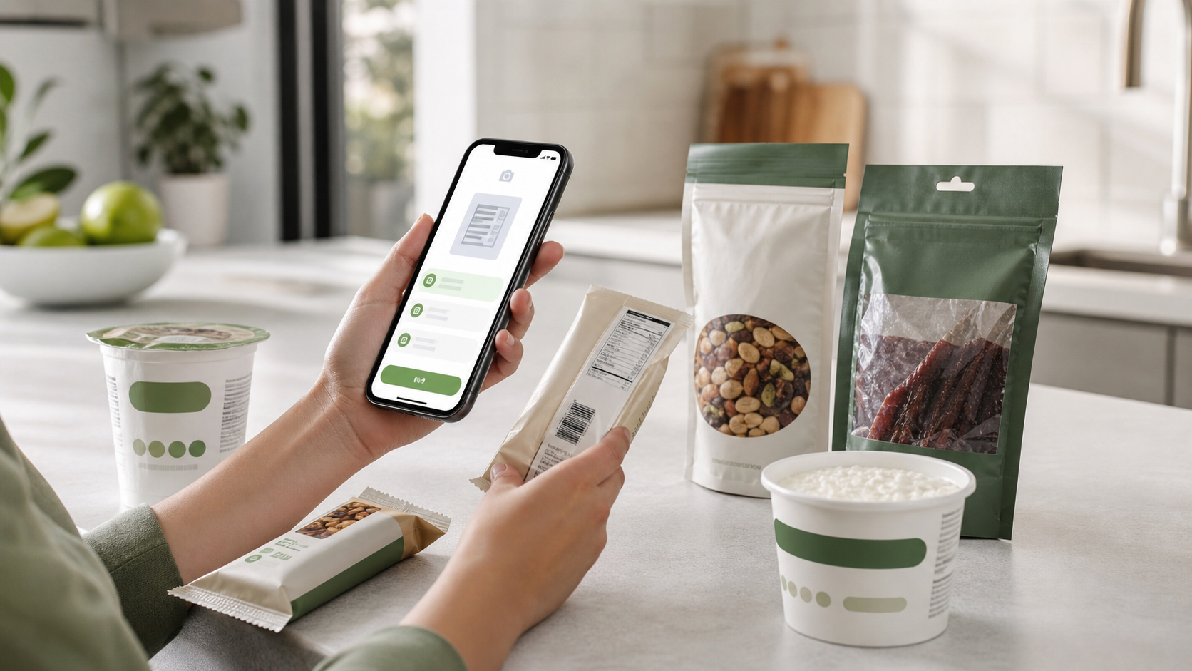 high-protein snack labels being scanned with a phone