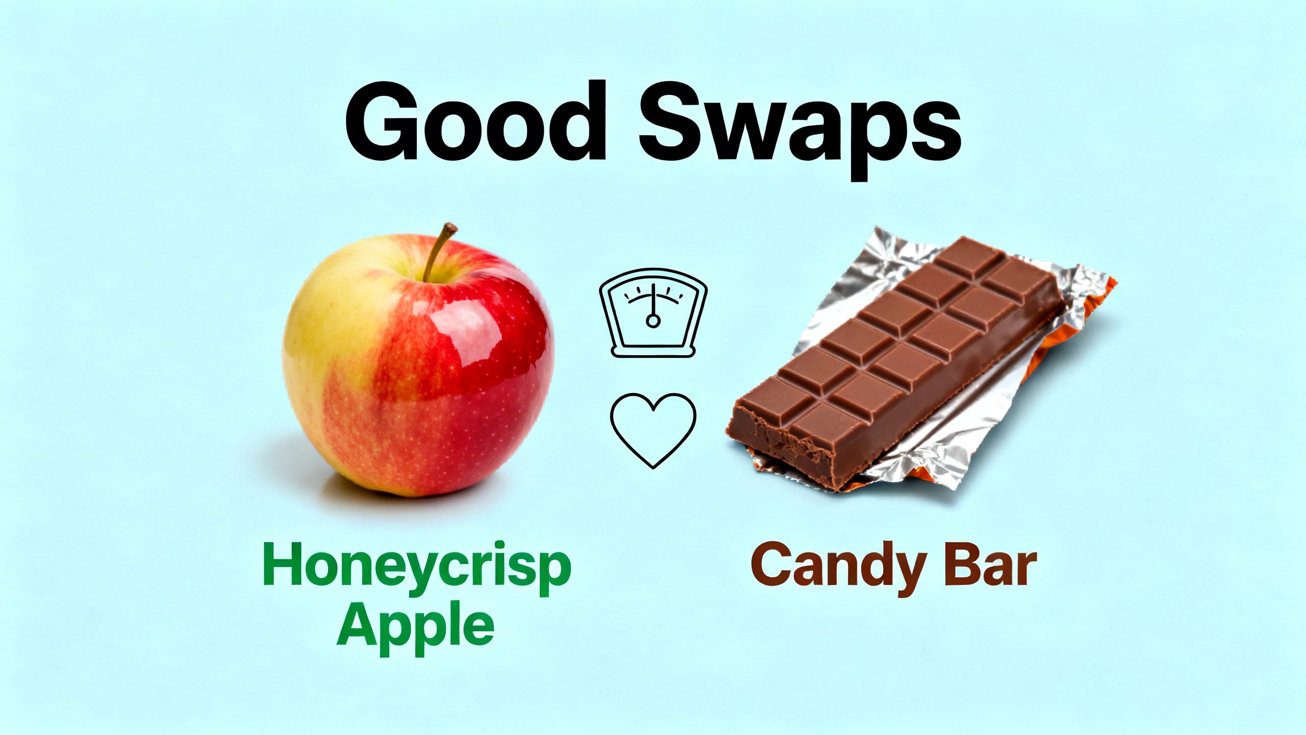 graphic showing "good swaps" honeycrisp apple vs candy bar