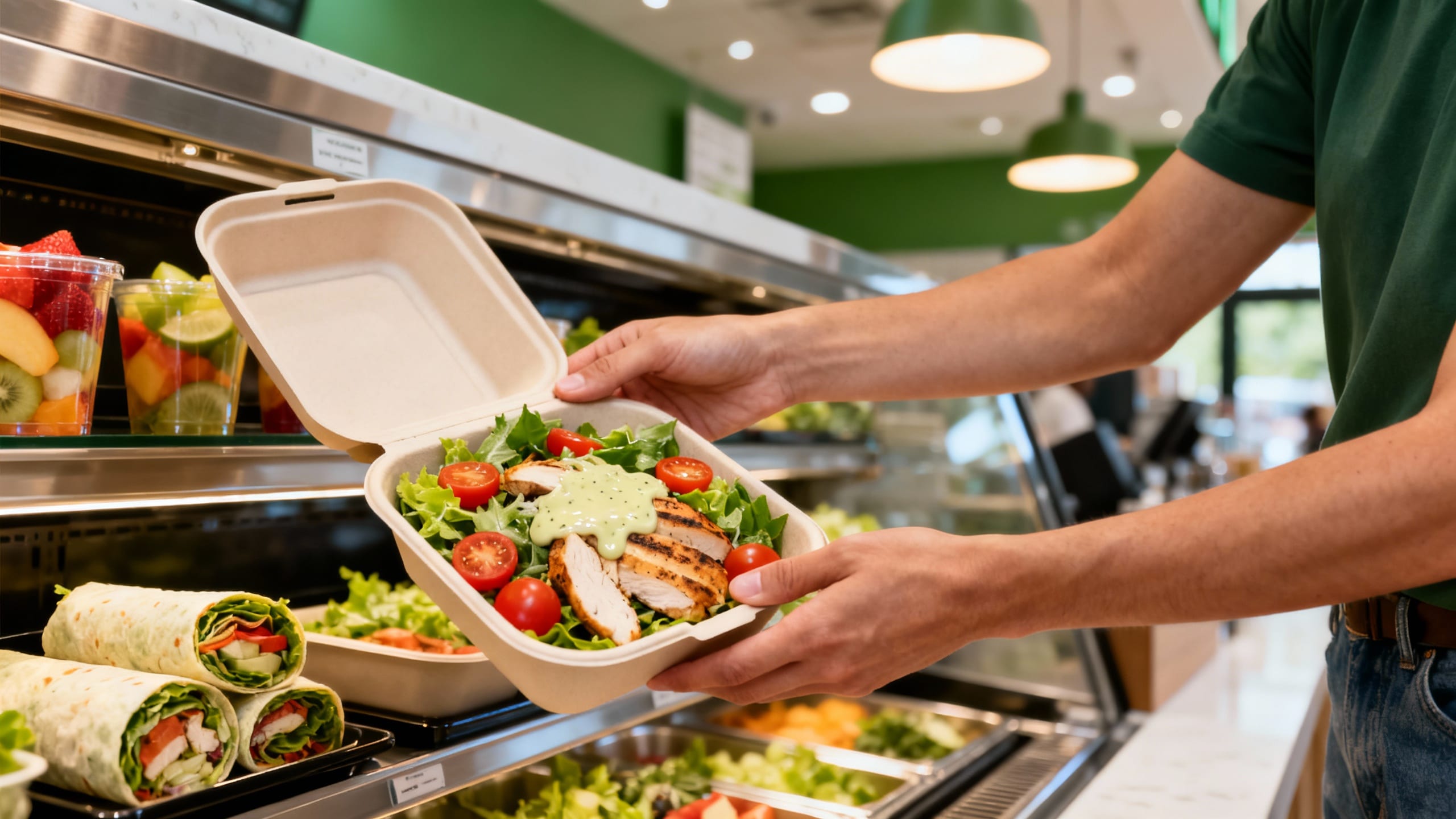 person choosing healthy fast food options