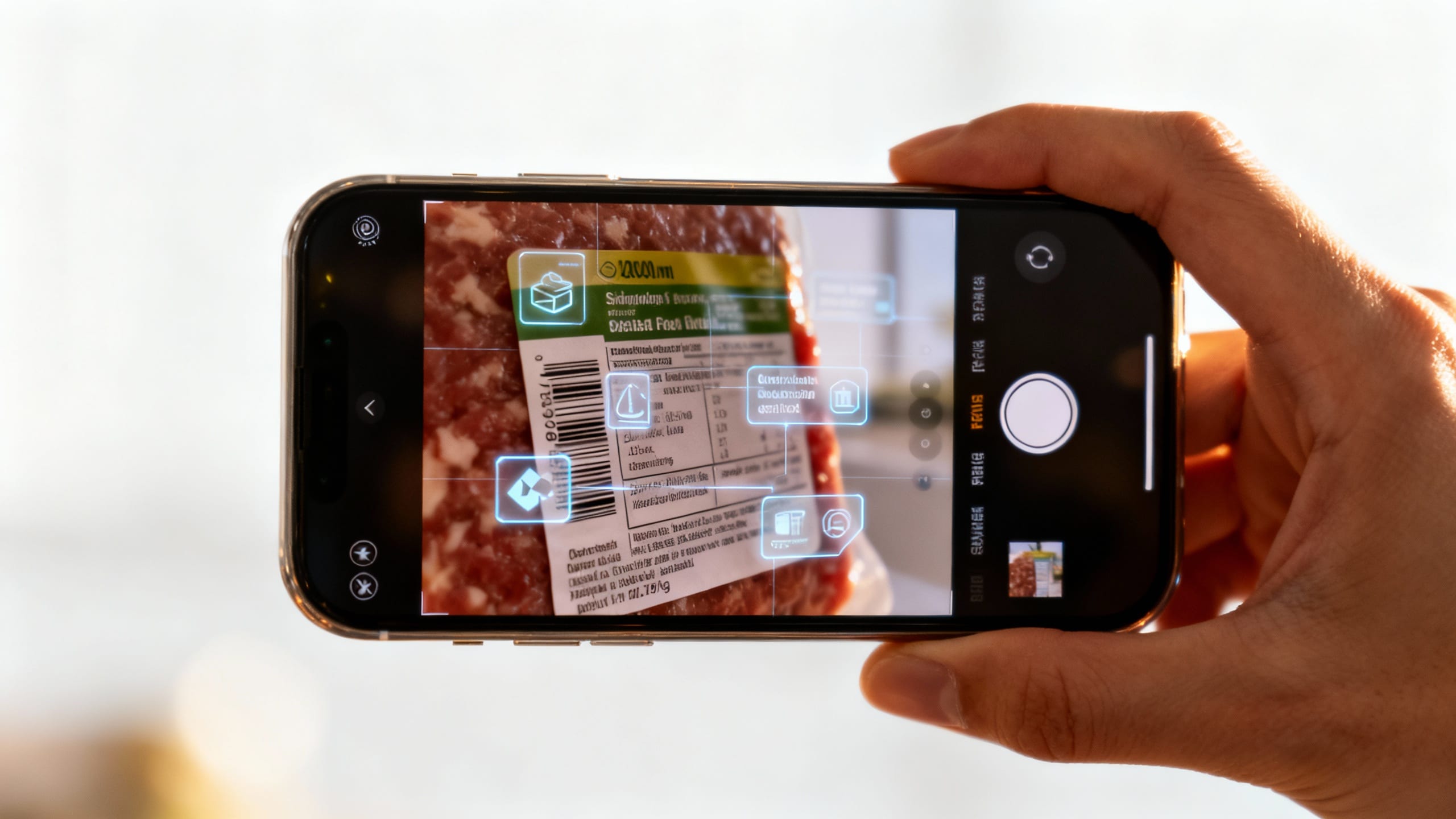 a smartphone scanning a food label with digital information overlaid