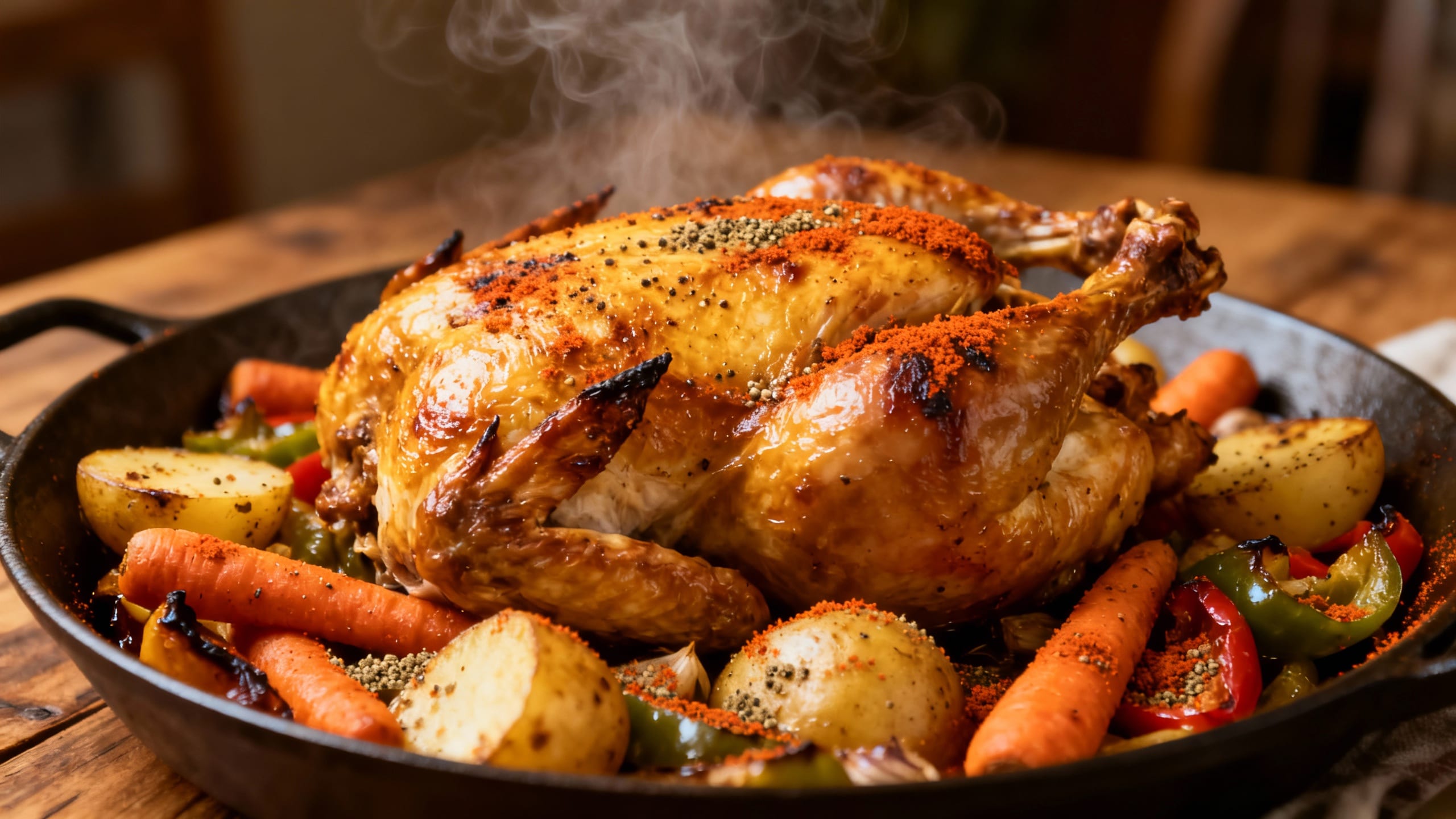roasted chicken and vegetables seasoned with a spice blend