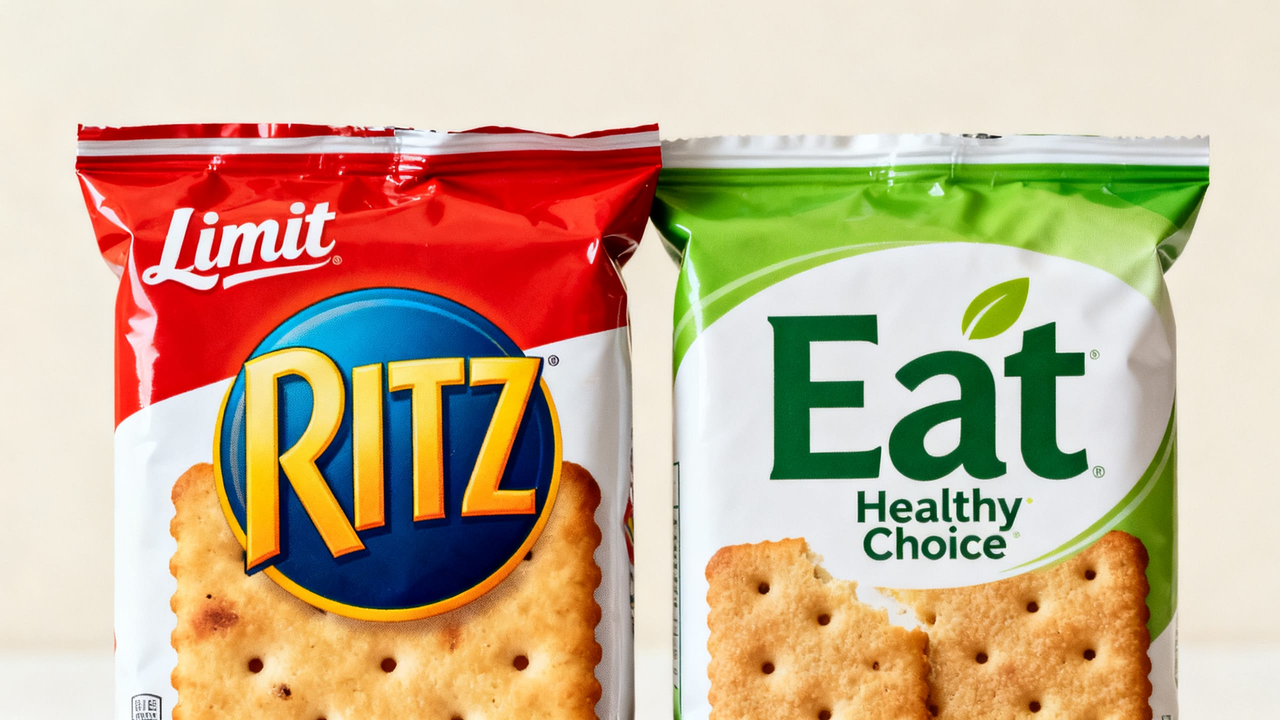 side-by-side comparison of Ritz crackers labeled 'Limit' next to healthier crackers labeled 'Eat'
