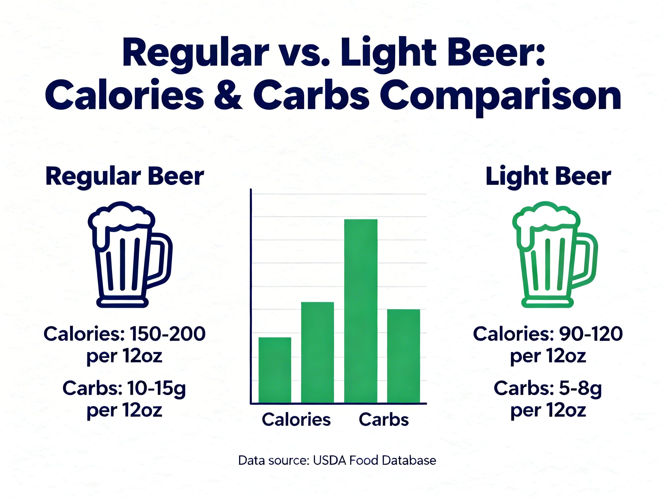 infographic comparing regular and light beer calories and carbs