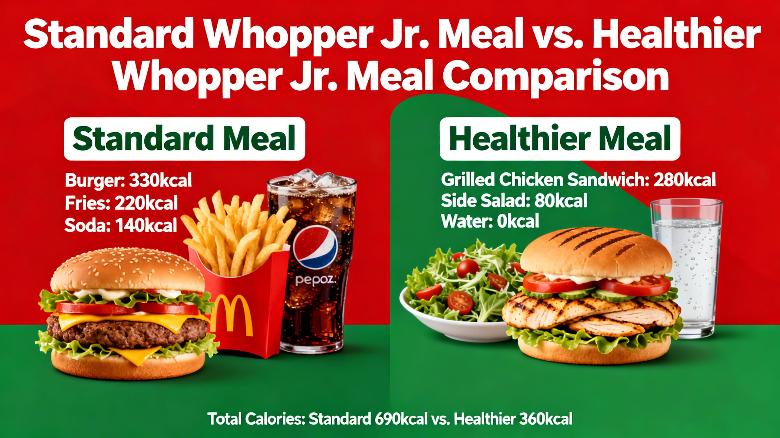 comparison of standard Whopper Jr. meal vs. healthier Whopper Jr. meal